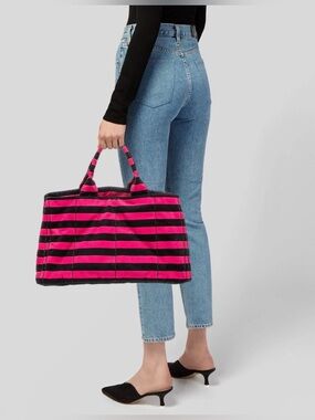 Prada Canapa Orange Striped Canvas Tote Bag